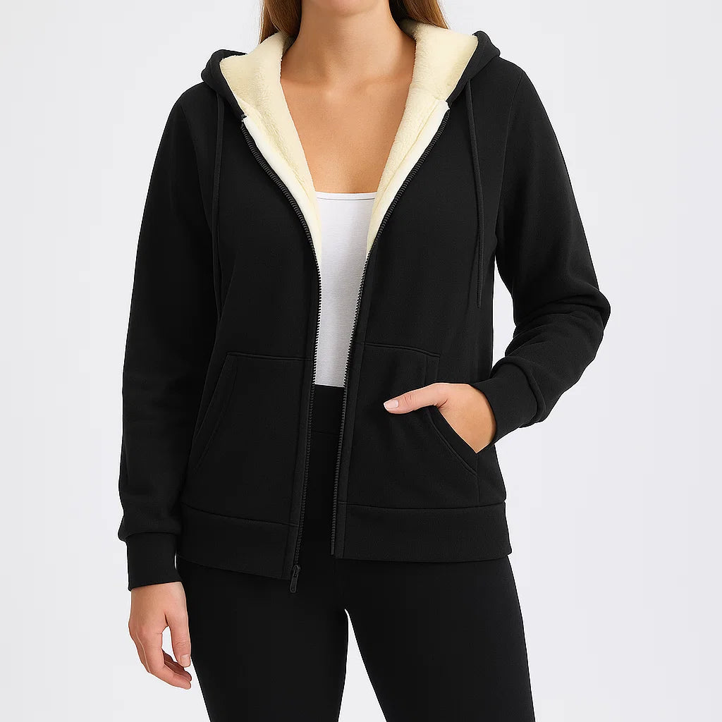 Warme Damen-Fleecejacke mit Kapuze