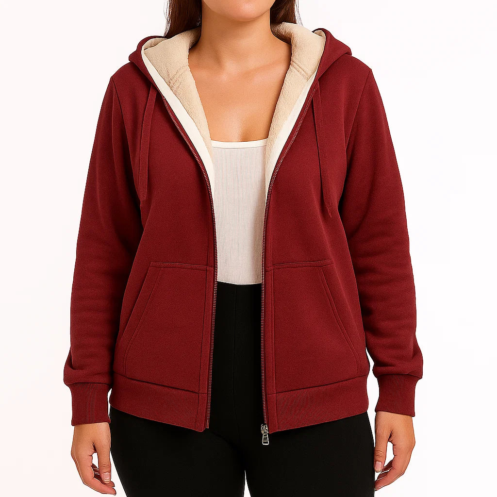 Warme Damen-Fleecejacke mit Kapuze