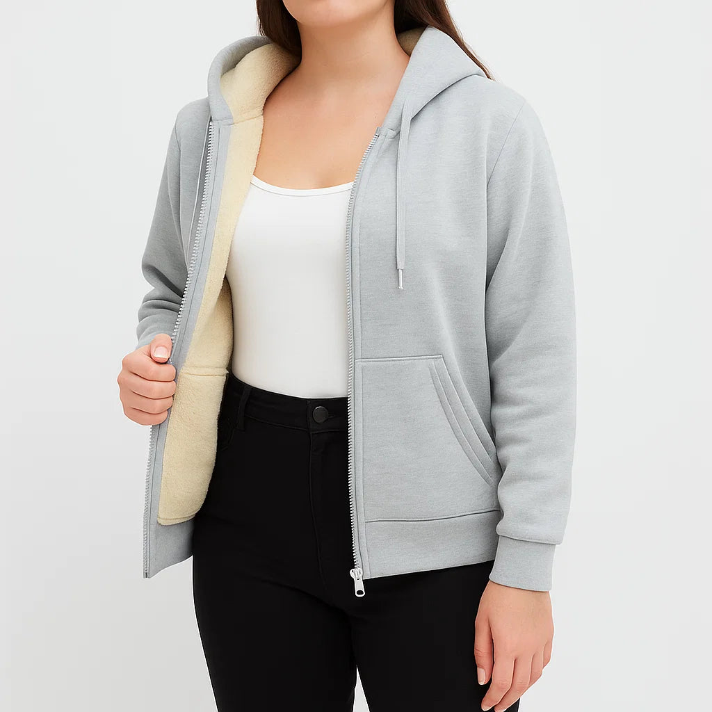 Warme Damen-Fleecejacke mit Kapuze