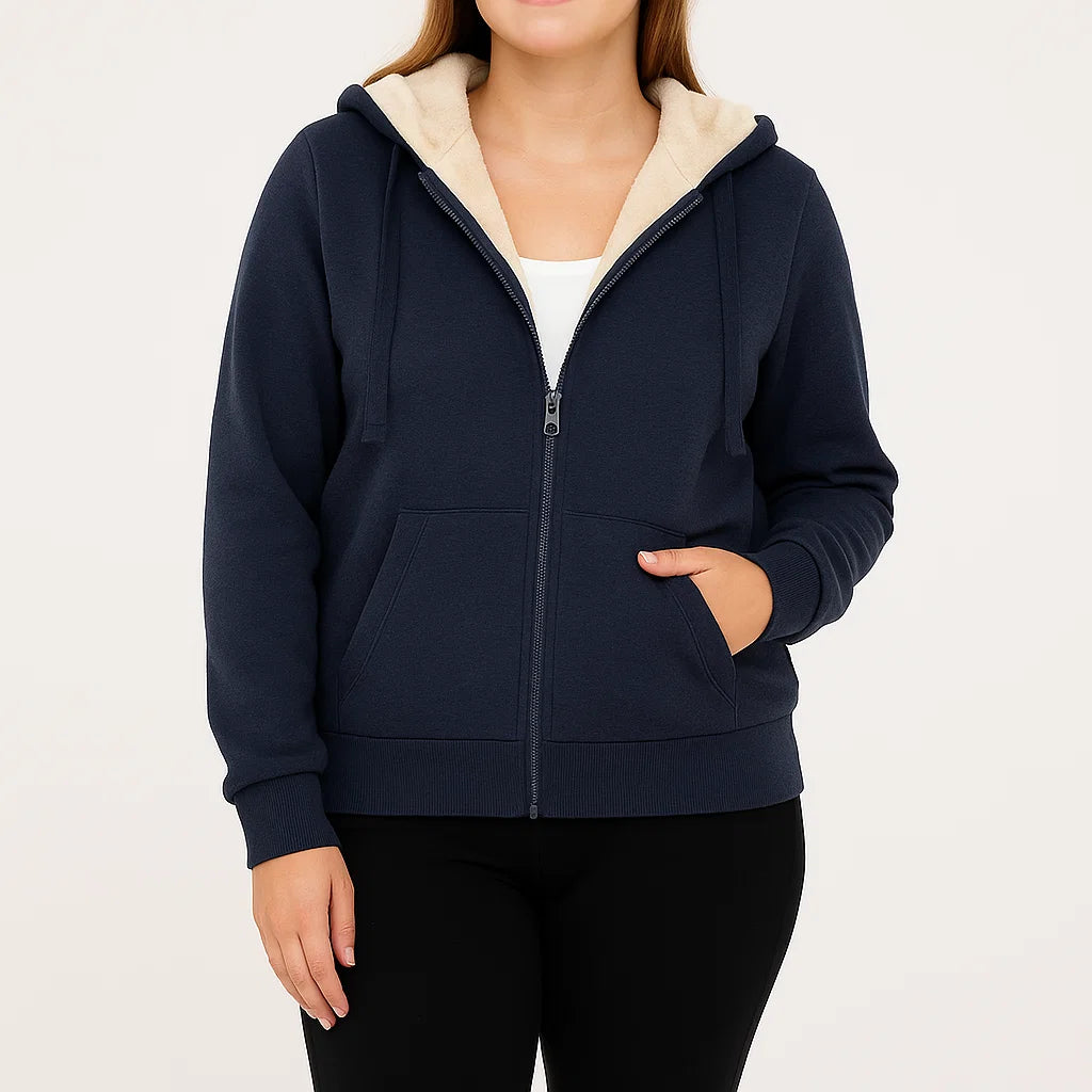 Warme Damen-Fleecejacke mit Kapuze